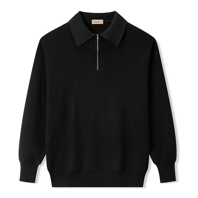 Men's Polo Sweater with Zipper - Soft Knit Fashion Top