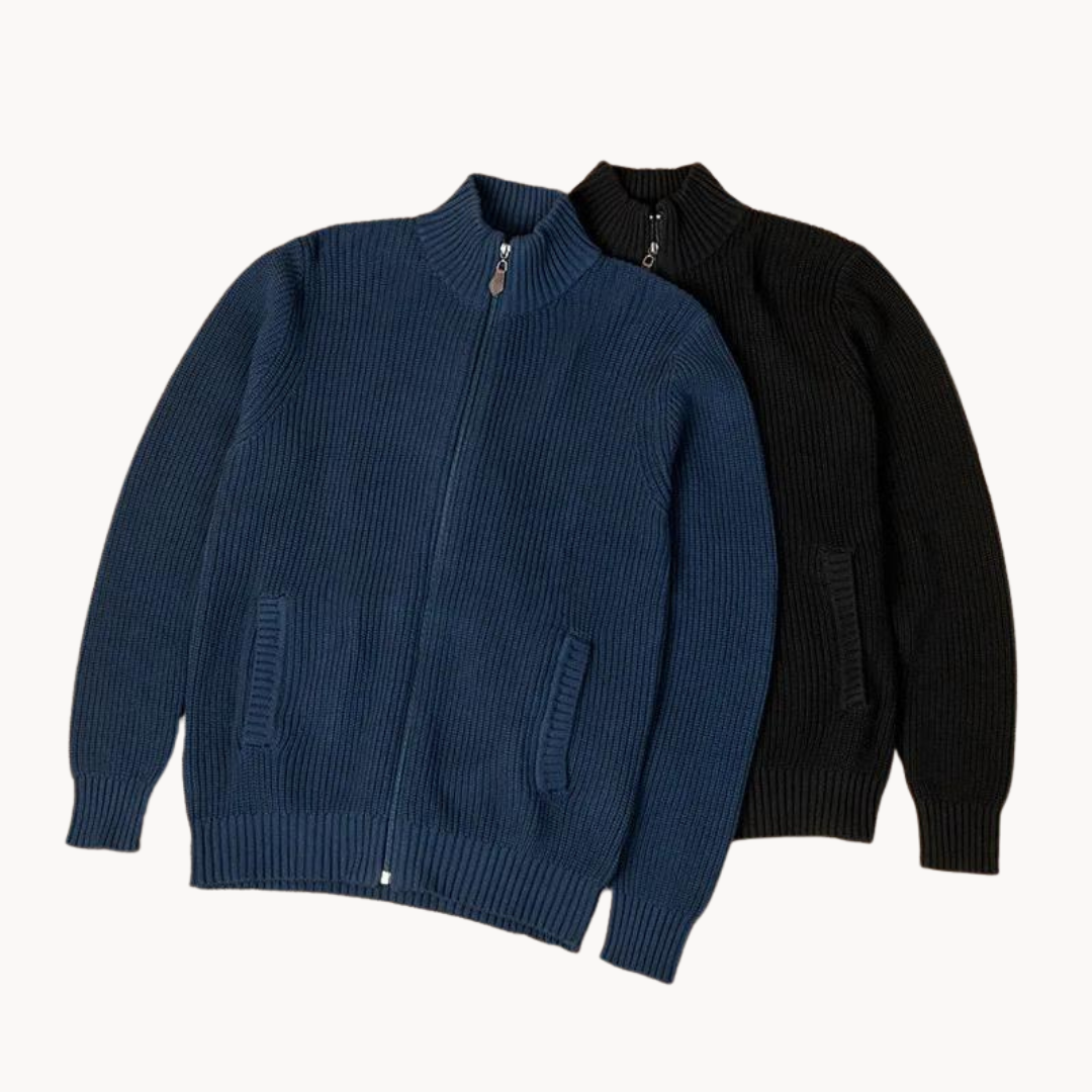 Men's Zip Neck Sweater with Horizontal Ribbed Texture