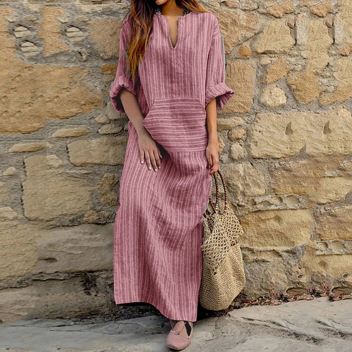 Women's Vintage Striped Maxi Dress