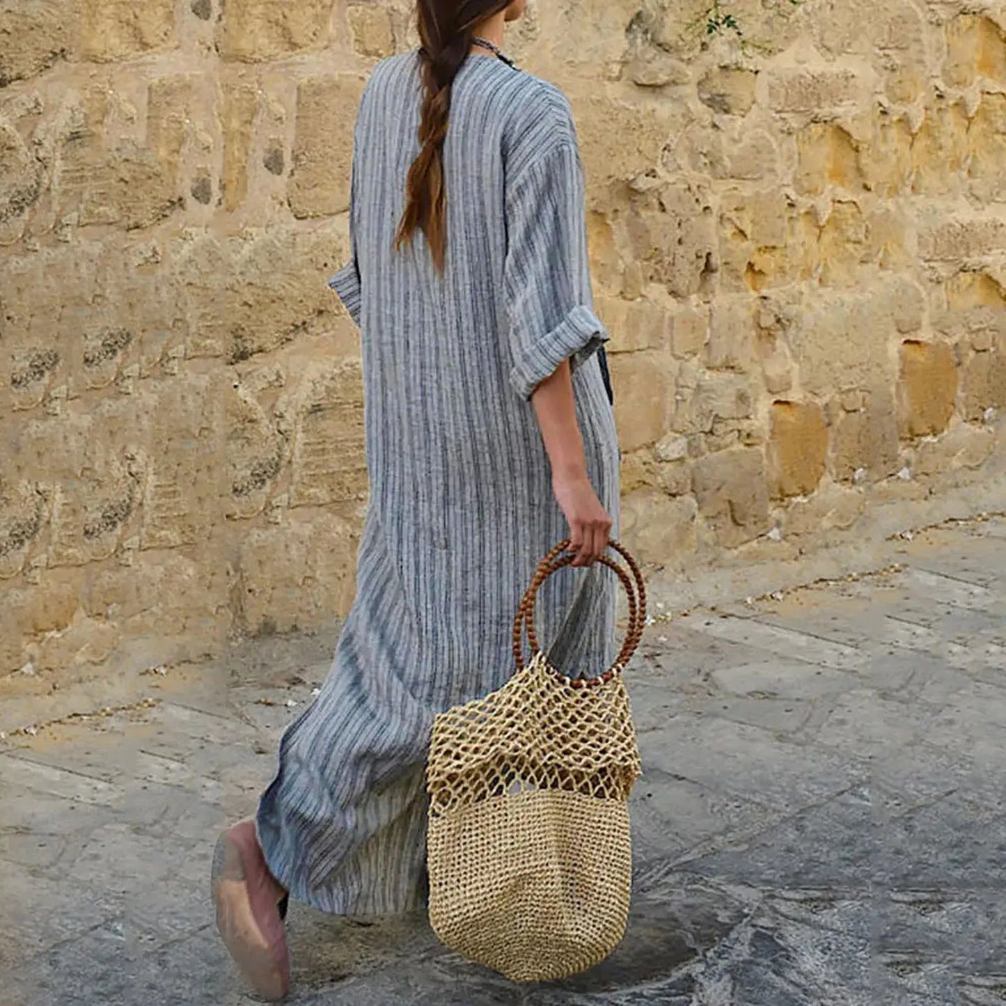 Women's Vintage Striped Maxi Dress