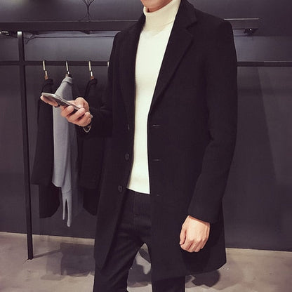 Men's 3-Button Wool Business Coat