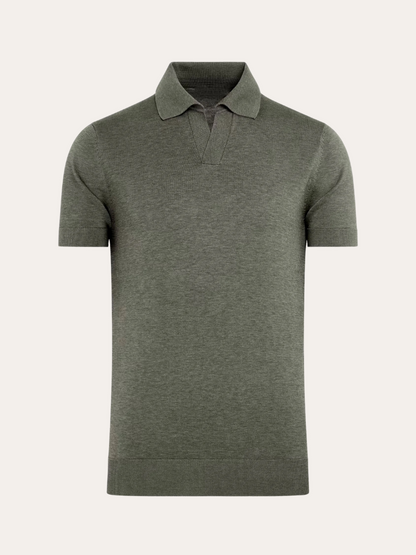 Men's Buttonless Polo Shirt in Olive Green