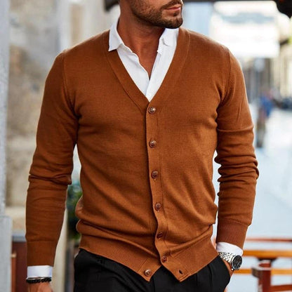 Men's Casual Cardigan with V-Neck Design
