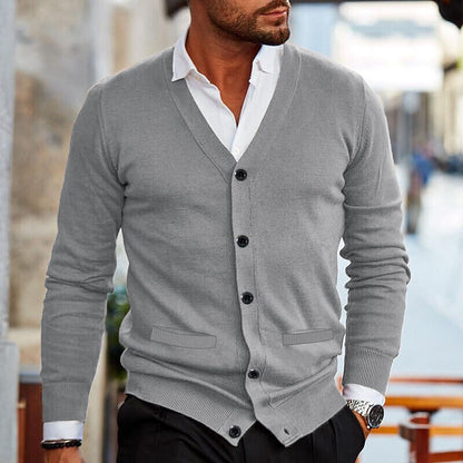 Men's Casual Cardigan with V-Neck Design