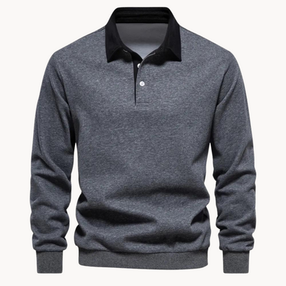 Men's Casual Polo Sweatshirt with Contrasting Collar