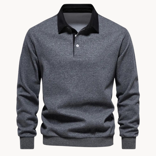 Men's Casual Polo Sweatshirt with Contrasting Collar