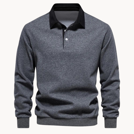 Men's Casual Polo Sweatshirt with Contrasting Collar