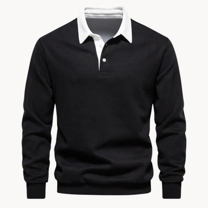 Men's Casual Polo Sweatshirt with Contrasting Collar