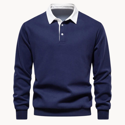 Men's Casual Polo Sweatshirt with Contrasting Collar