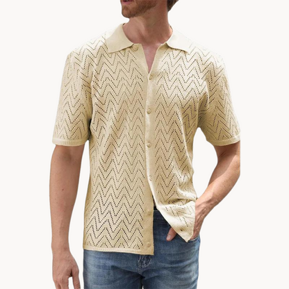 Men's Knit Button-Through Shirt with Geometric Pattern