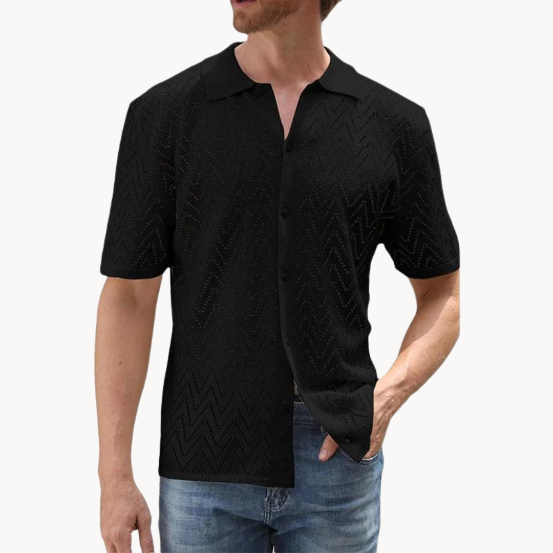 Men's Knit Button-Through Shirt with Geometric Pattern
