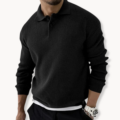 Men's Knitted Waffle Polo Sweater