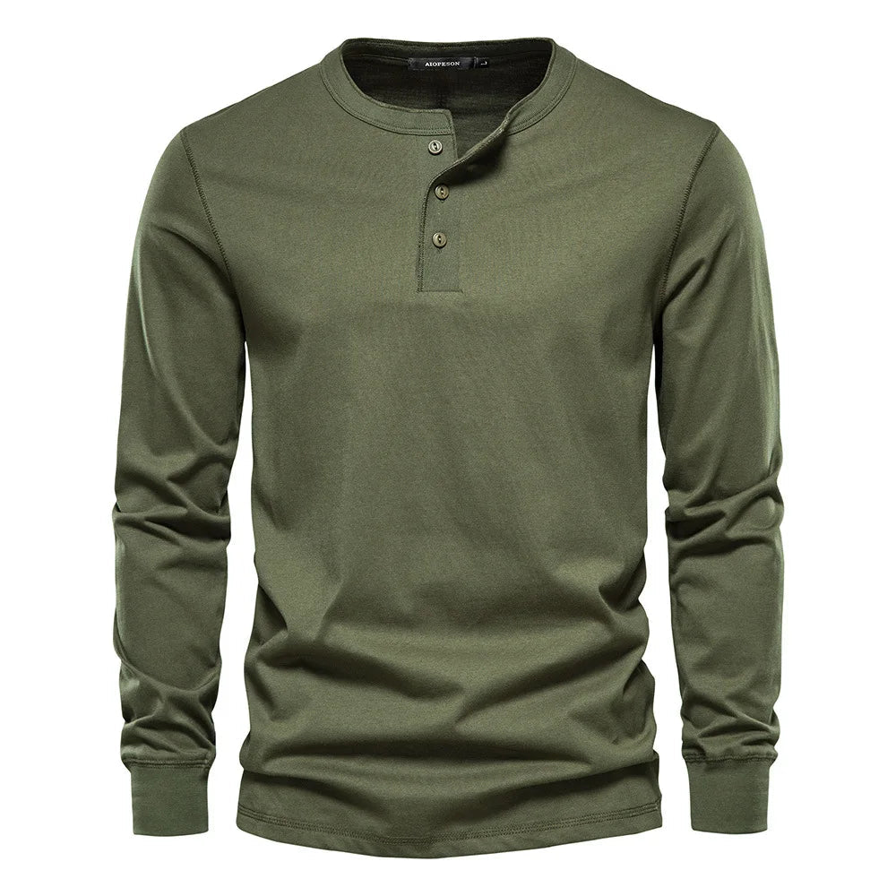Men's Henley T-Shirt – Long Sleeve Casual Fit