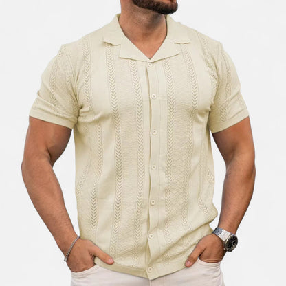 Men's Patchwork Knit Shirt – Striped Casual Style