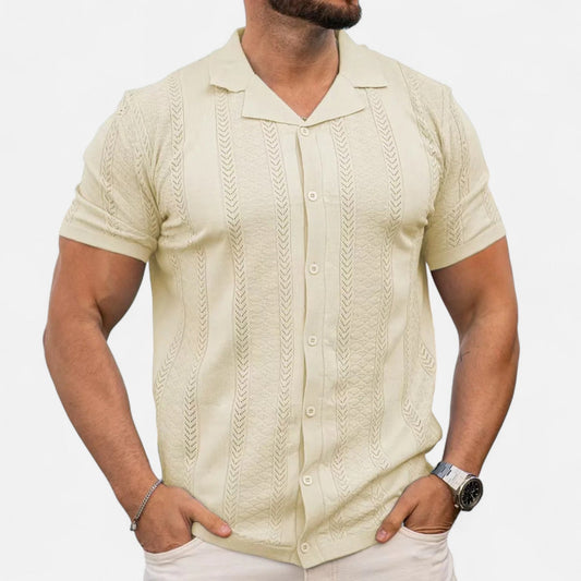 Men's Patchwork Knit Shirt – Striped Casual Style