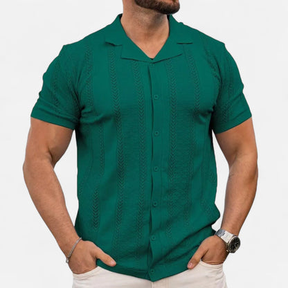 Men's Patchwork Knit Shirt – Striped Casual Style