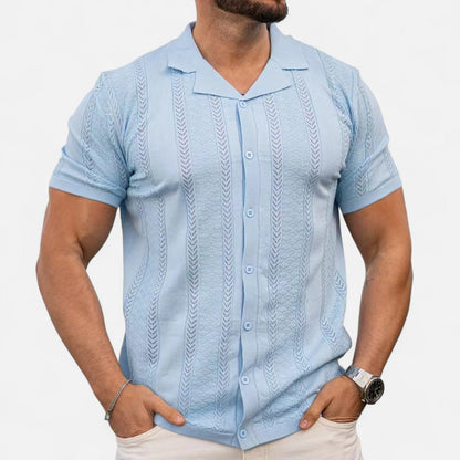 Men's Patchwork Knit Shirt – Striped Casual Style