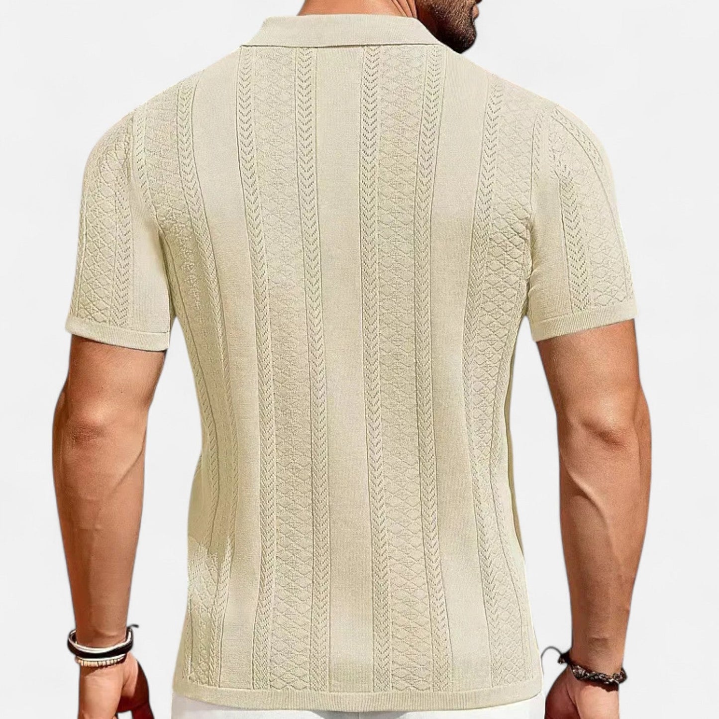 Men's Patchwork Knit Shirt – Striped Casual Style