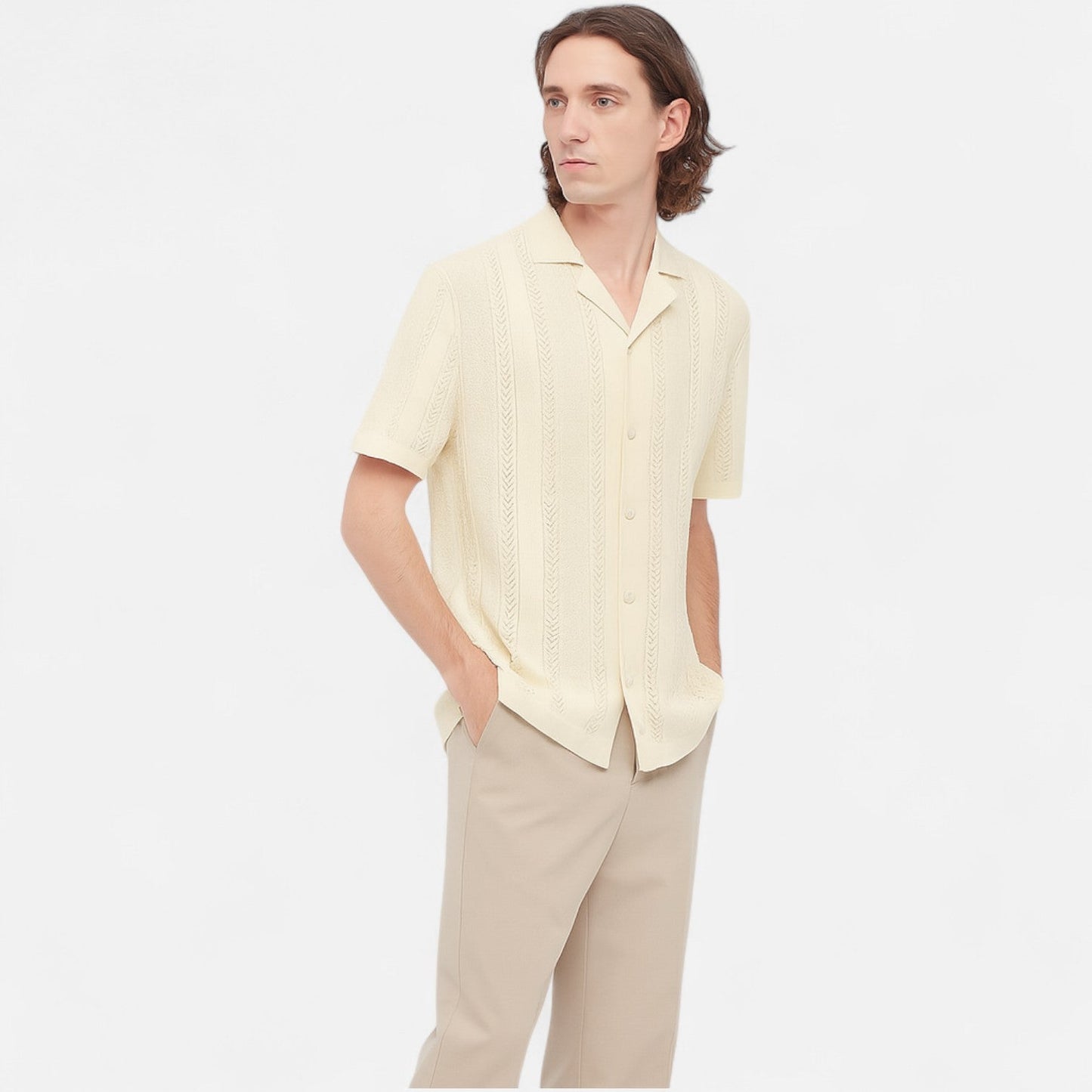 Men's Patchwork Knit Shirt – Striped Casual Style