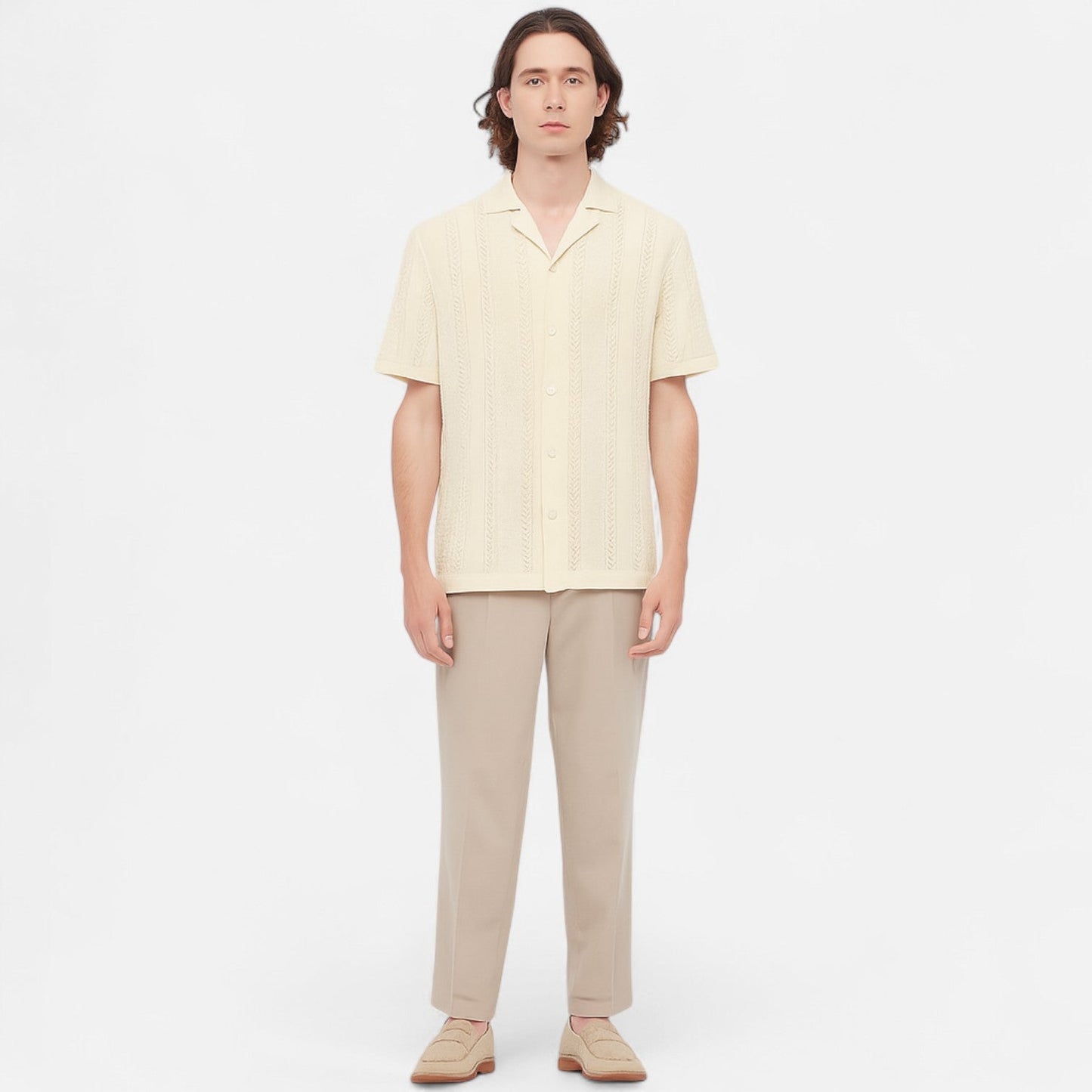 Men's Patchwork Knit Shirt – Striped Casual Style