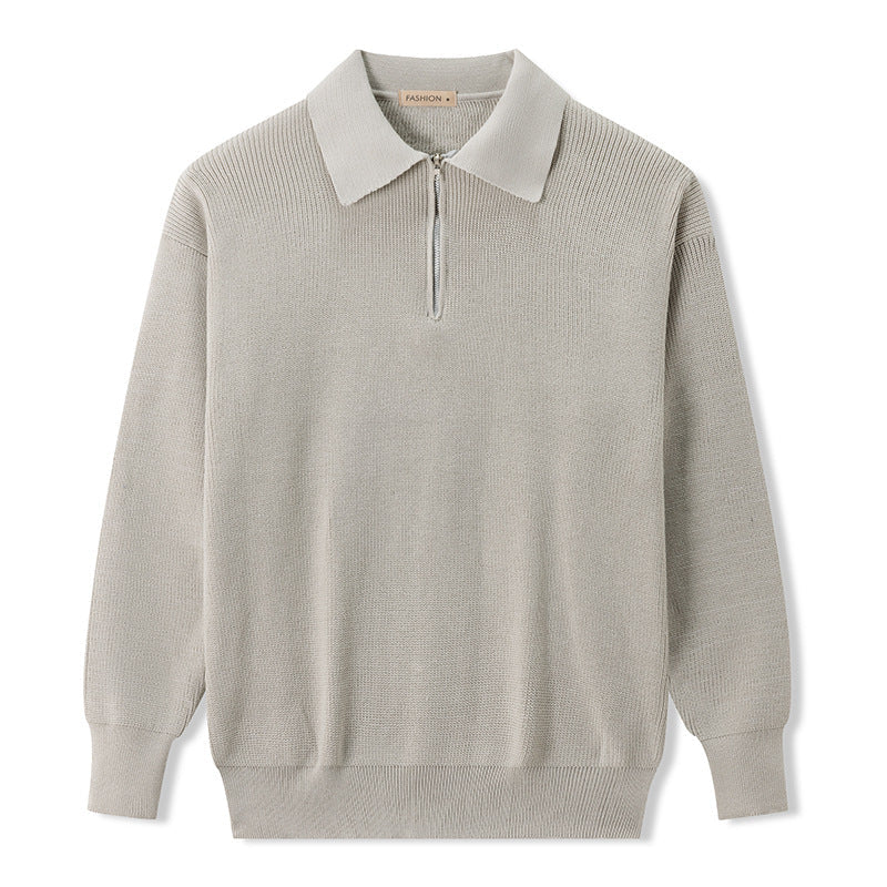 Men's Polo Sweater with Zipper - Soft Knit Fashion Top
