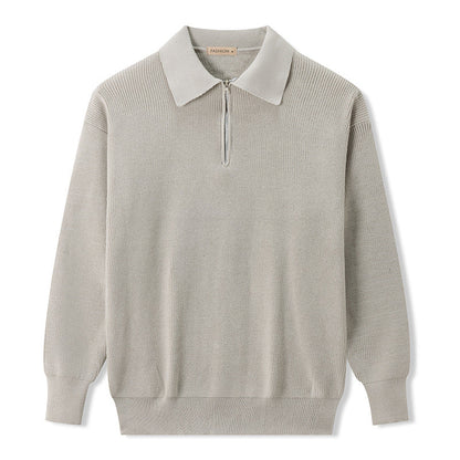 Men's Polo Sweater with Zipper - Soft Knit Fashion Top
