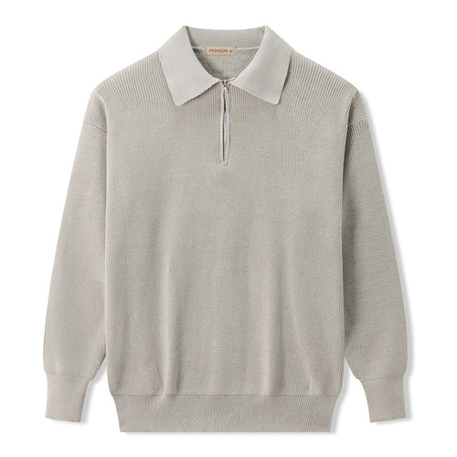 Men's Polo Sweater with Zipper - Soft Knit Fashion Top