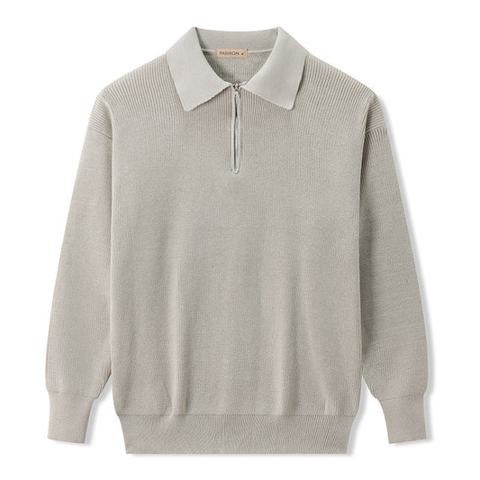 Men's Polo Sweater with Zipper - Soft Knit Fashion Top