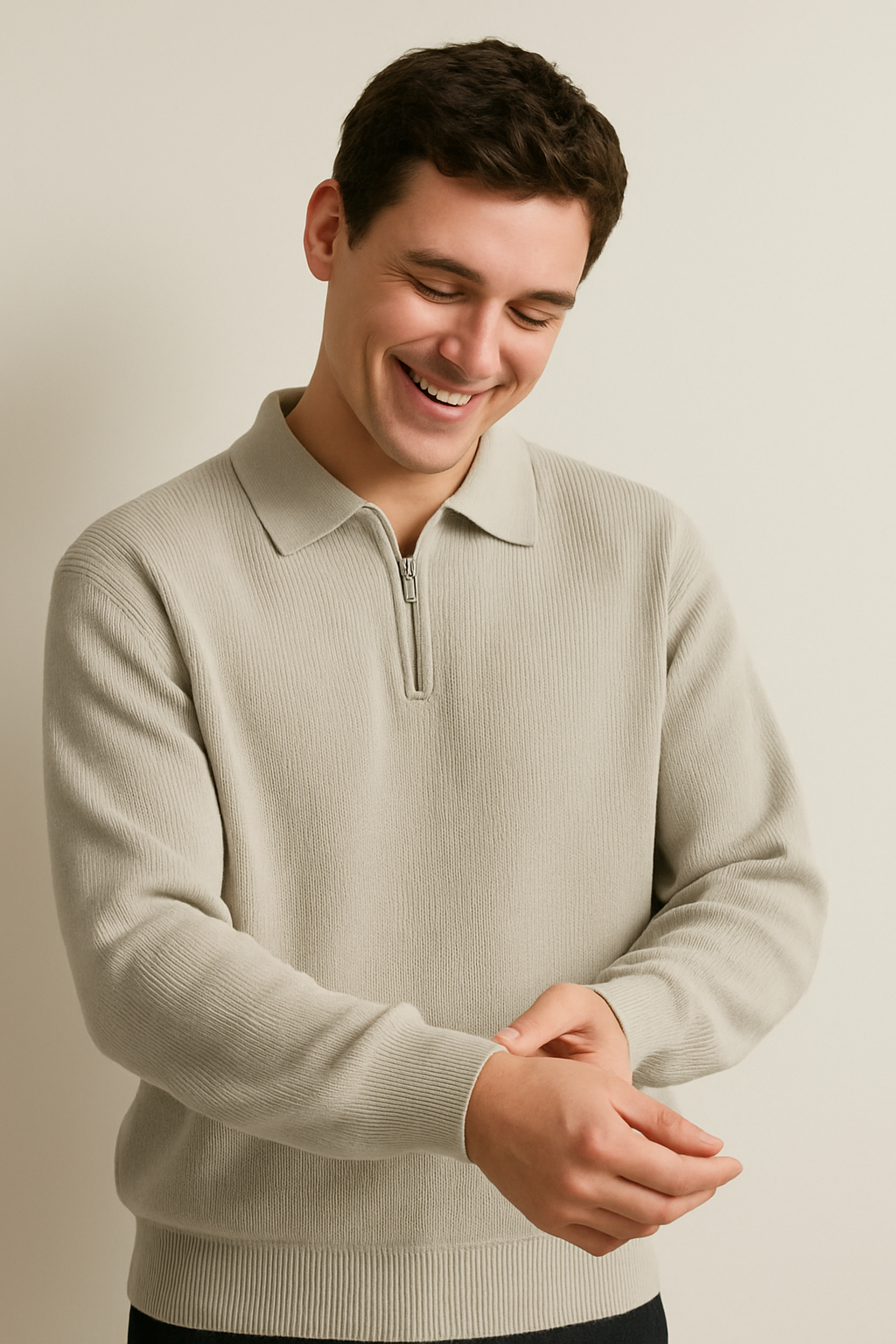 Men's Polo Sweater with Zipper - Soft Knit Fashion Top