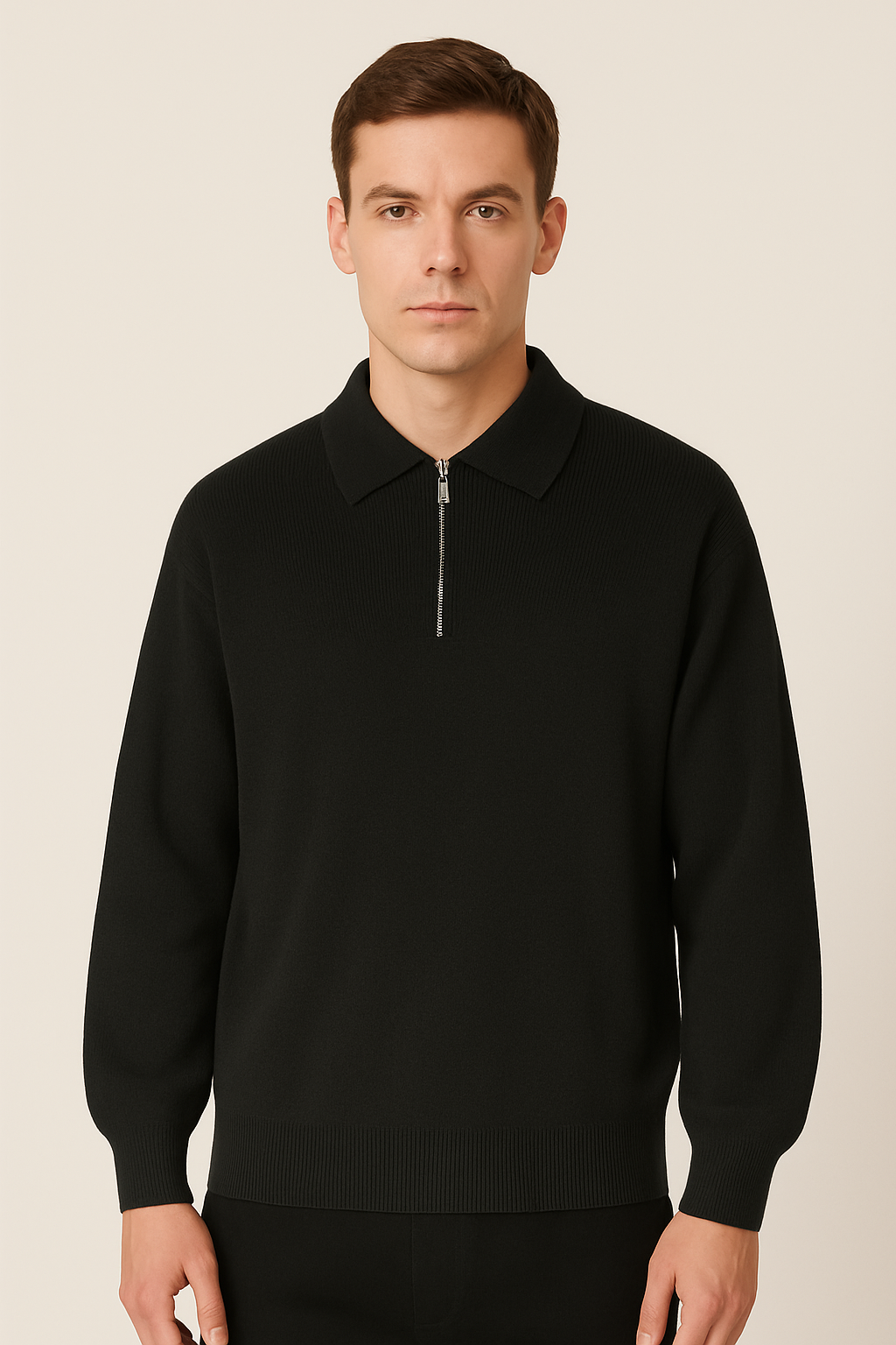 Men's Polo Sweater with Zipper - Soft Knit Fashion Top