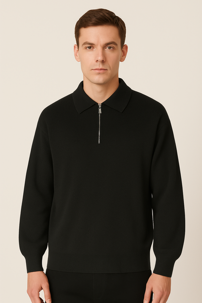 Men's Polo Sweater with Zipper - Soft Knit Fashion Top