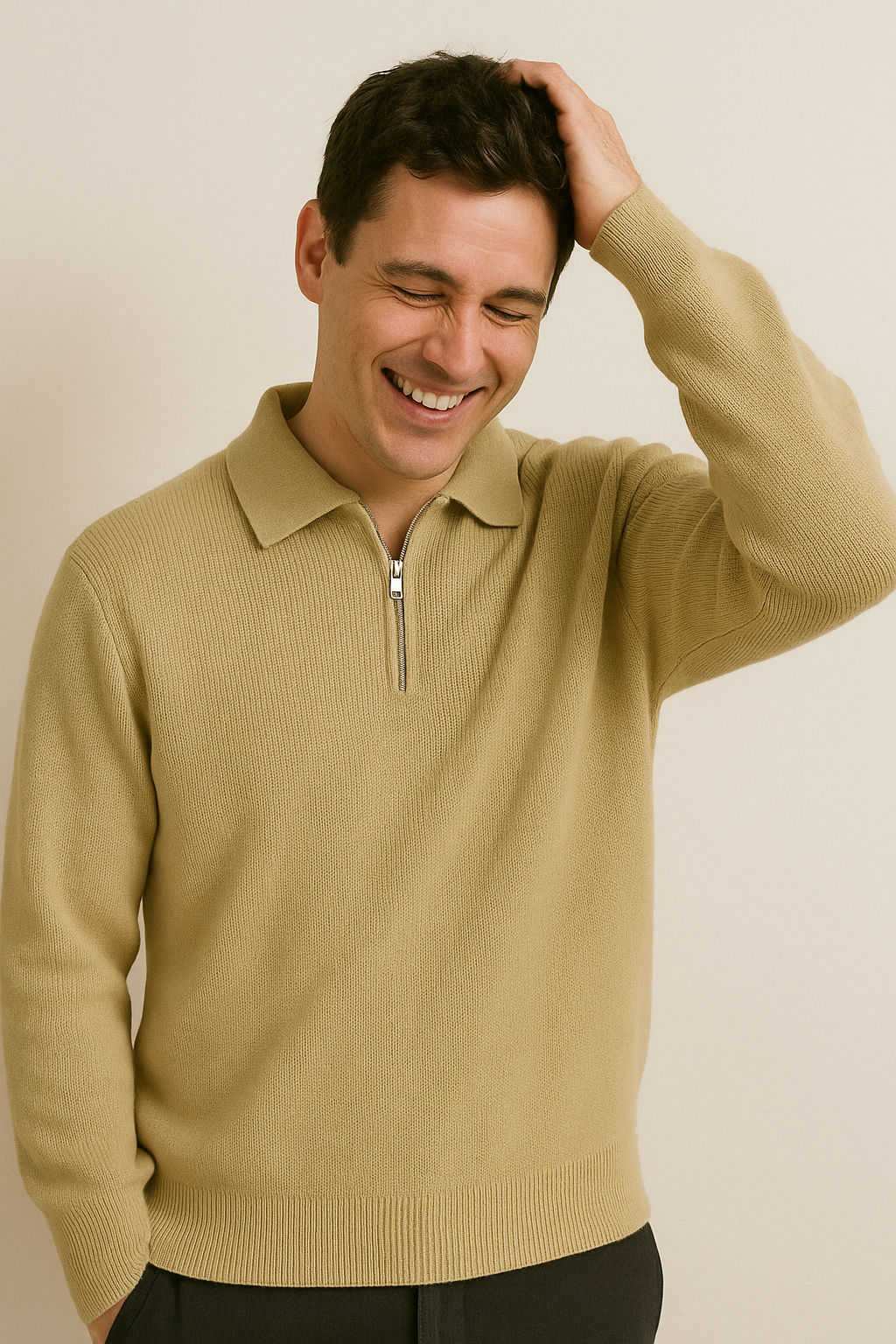 Men's Polo Sweater with Zipper - Soft Knit Fashion Top