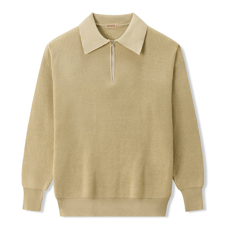 Men's Polo Sweater with Zipper - Soft Knit Fashion Top
