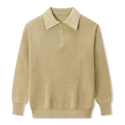 Men's Polo Sweater with Zipper - Soft Knit Fashion Top