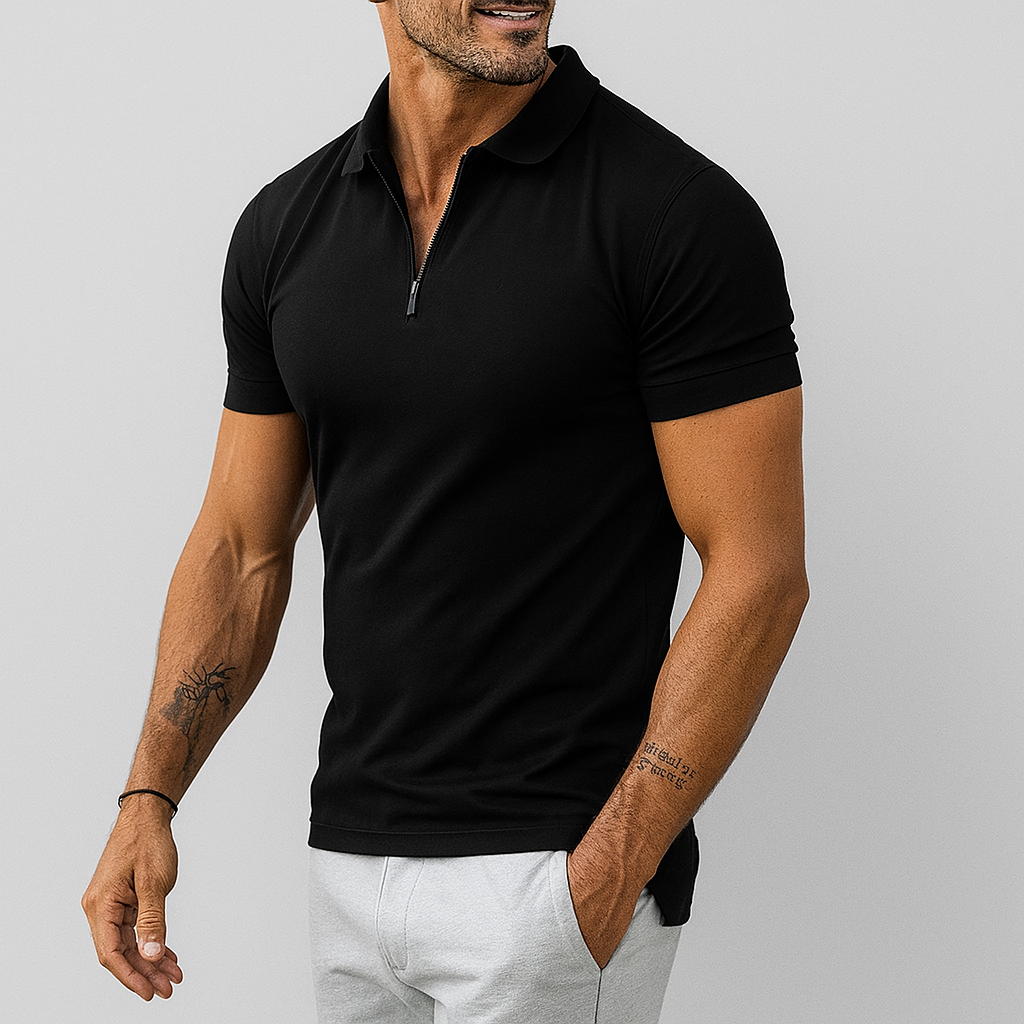 Men's Slim Fit Polo Shirt with Half Zip