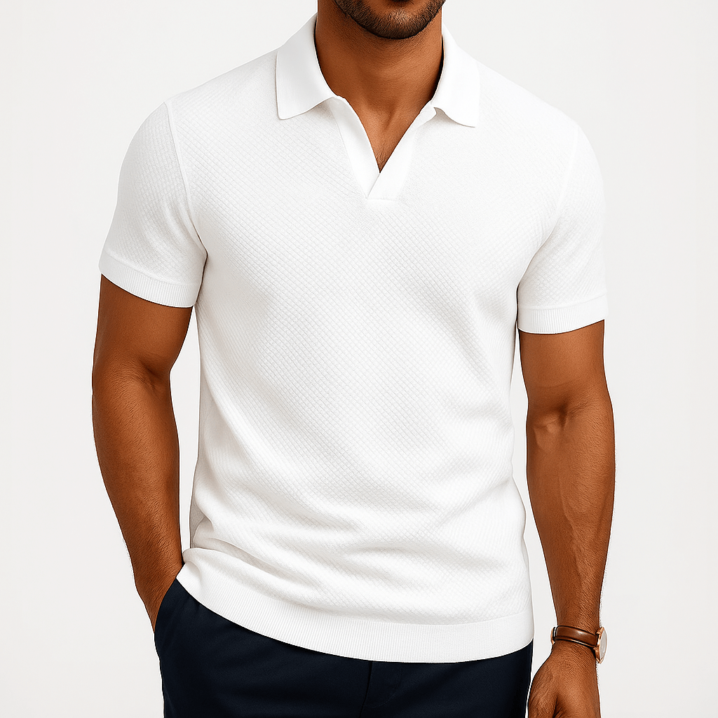 Men's Textured Polo Shirt – Short Sleeve Summer Fit