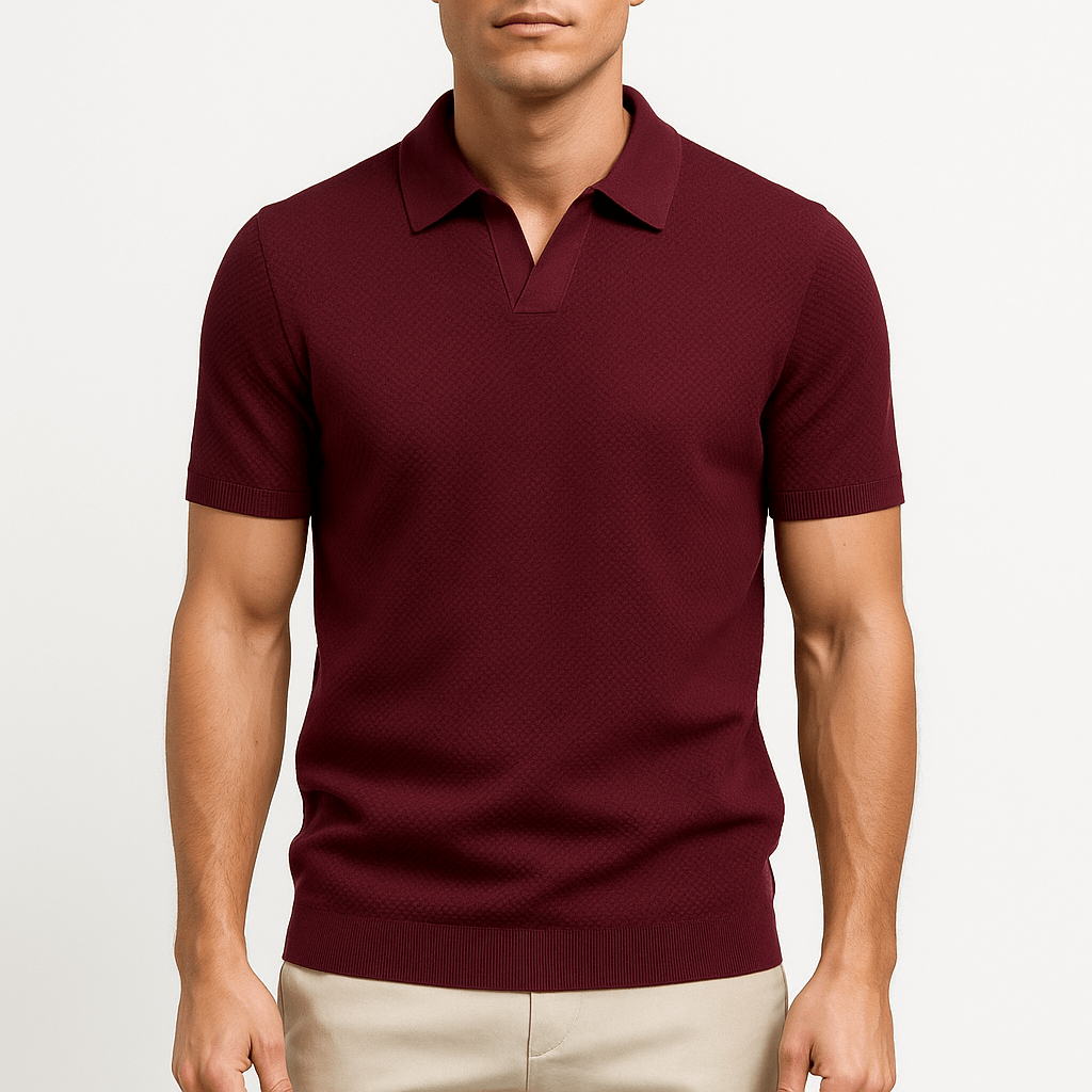 Men's Textured Polo Shirt – Short Sleeve Summer Fit