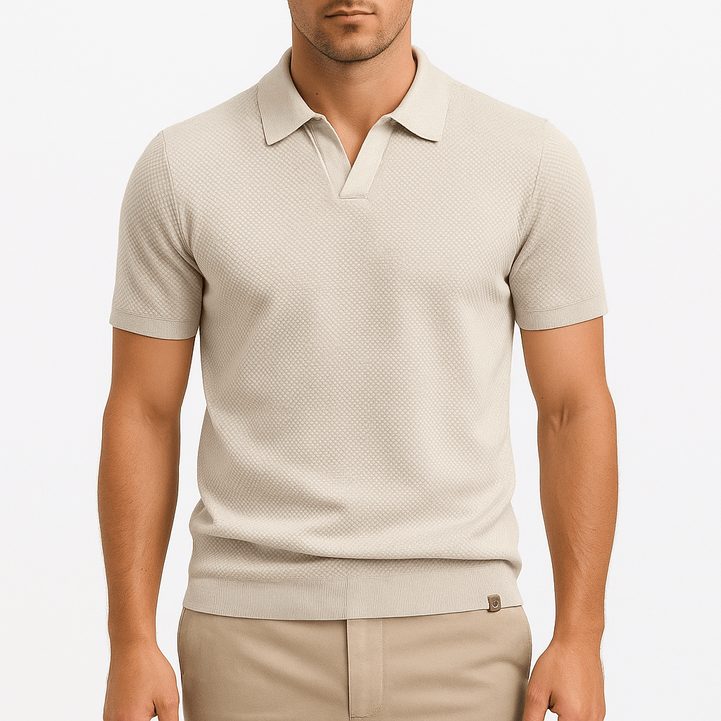 Men's Textured Polo Shirt – Short Sleeve Summer Fit
