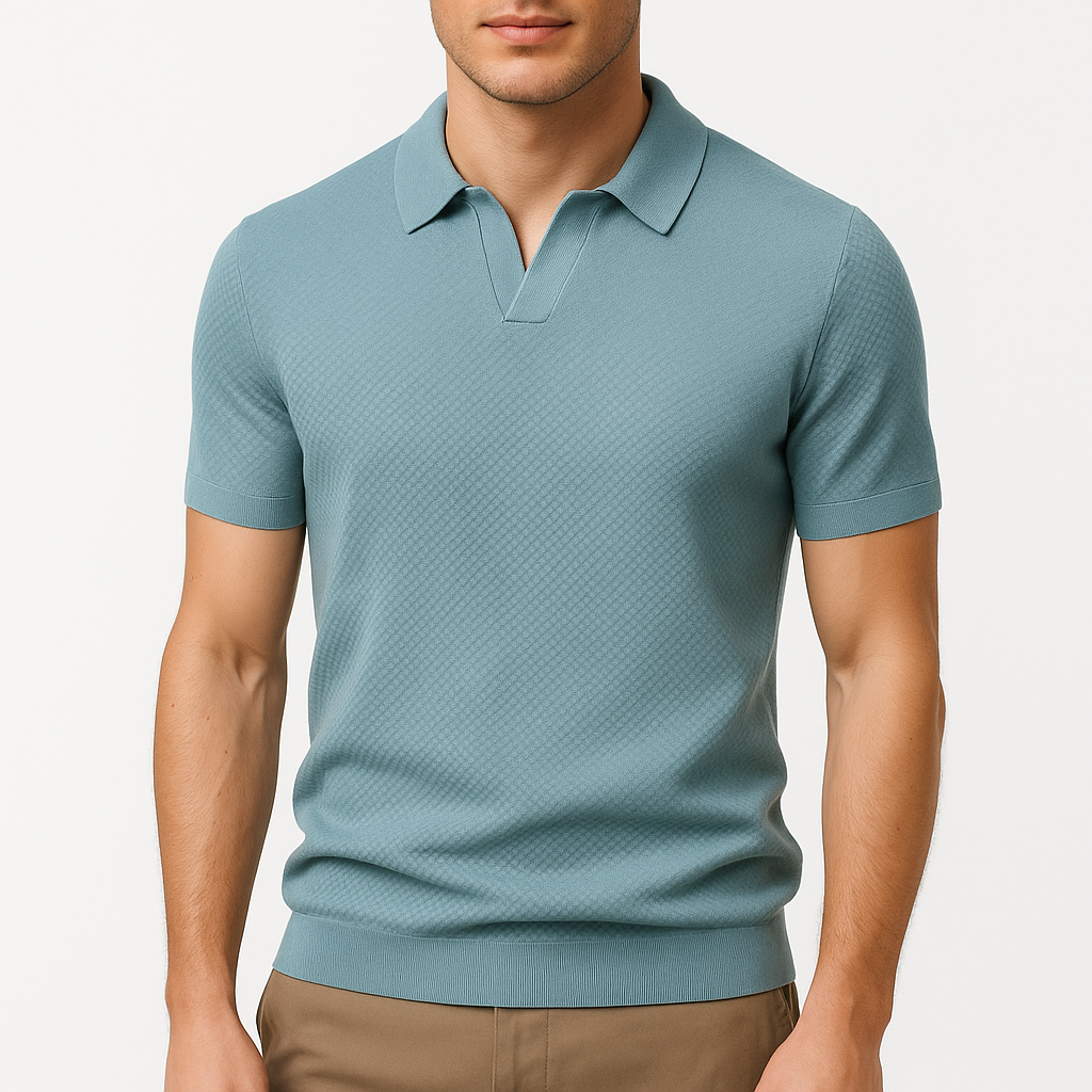 Men's Textured Polo Shirt – Short Sleeve Summer Fit