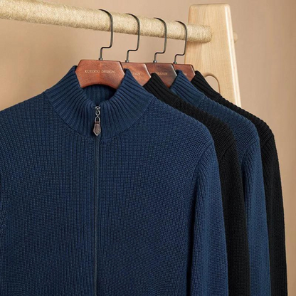 Men's Zip Neck Sweater with Horizontal Ribbed Texture