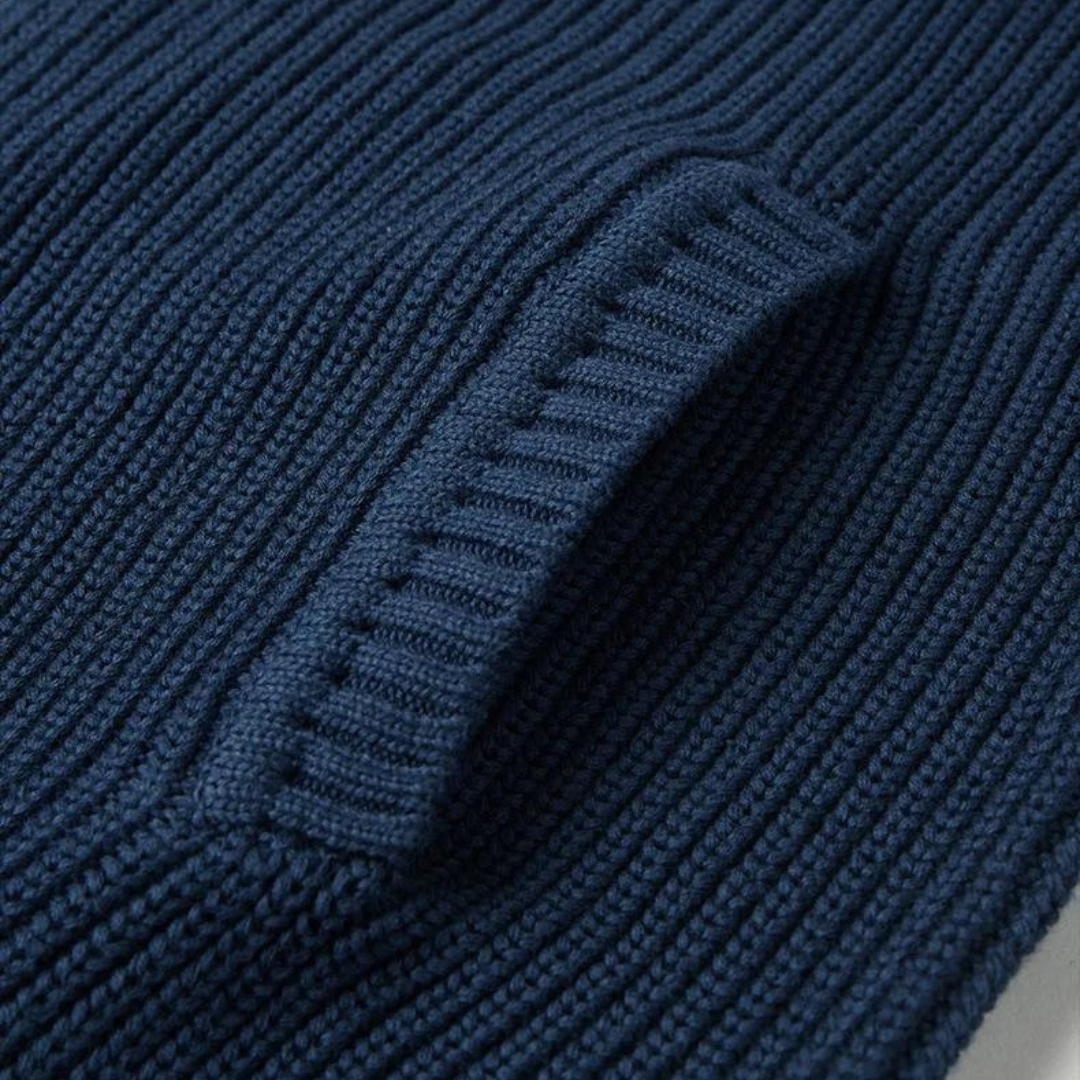 Men's Zip Neck Sweater with Horizontal Ribbed Texture