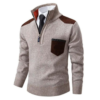 Men's Pullover Sweater with Collar and Pocket