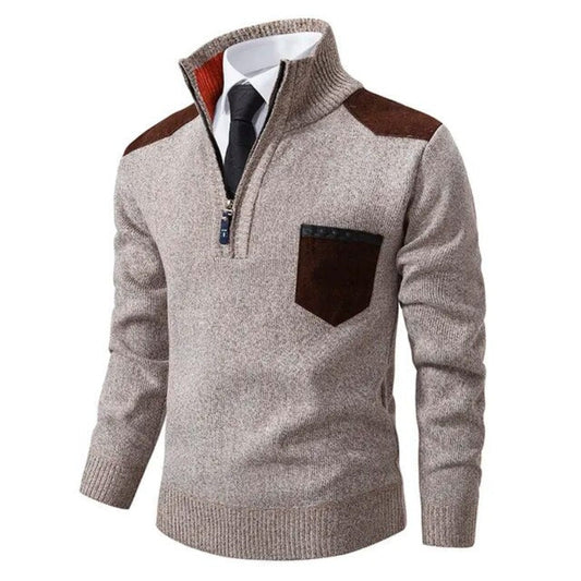 Men's Pullover Sweater with Collar and Pocket