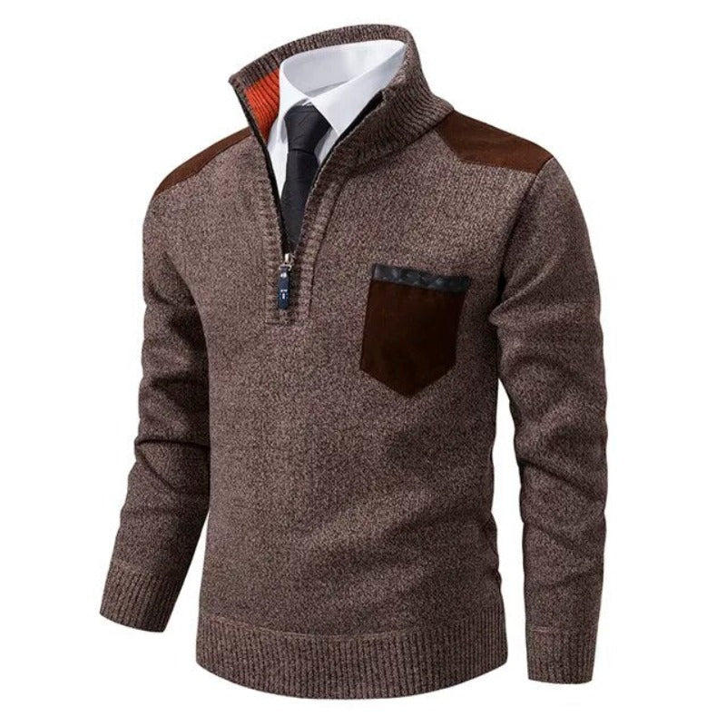 Men's Pullover Sweater with Collar and Pocket