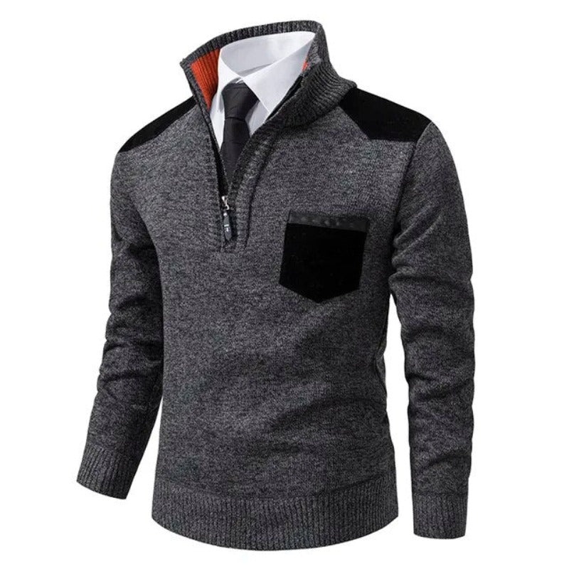 Men's Pullover Sweater with Collar and Pocket
