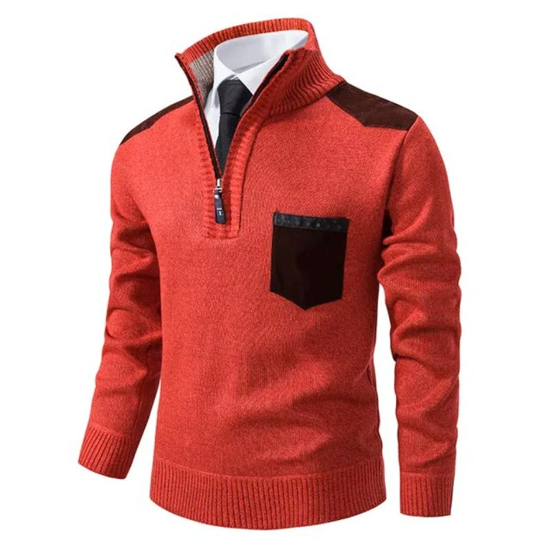 Men's Pullover Sweater with Collar and Pocket