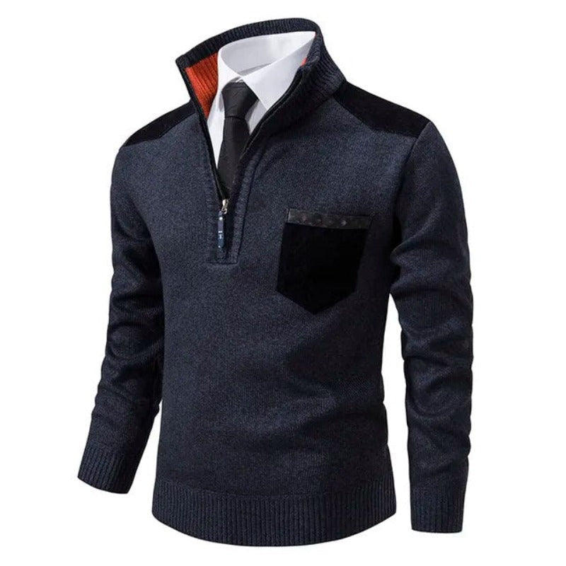 Men's Pullover Sweater with Collar and Pocket