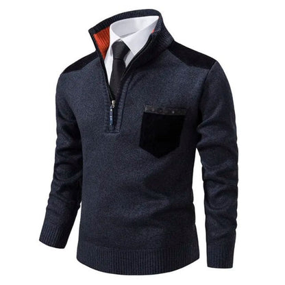 Men's Pullover Sweater with Collar and Pocket