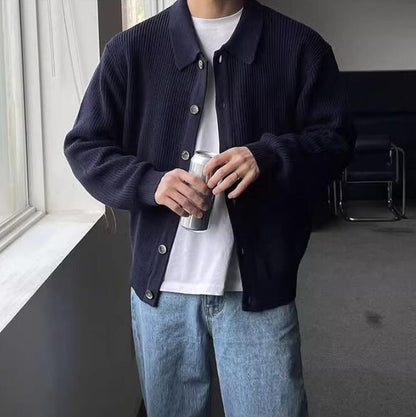 Men's Elegant Knitted Sweater with Button Closure