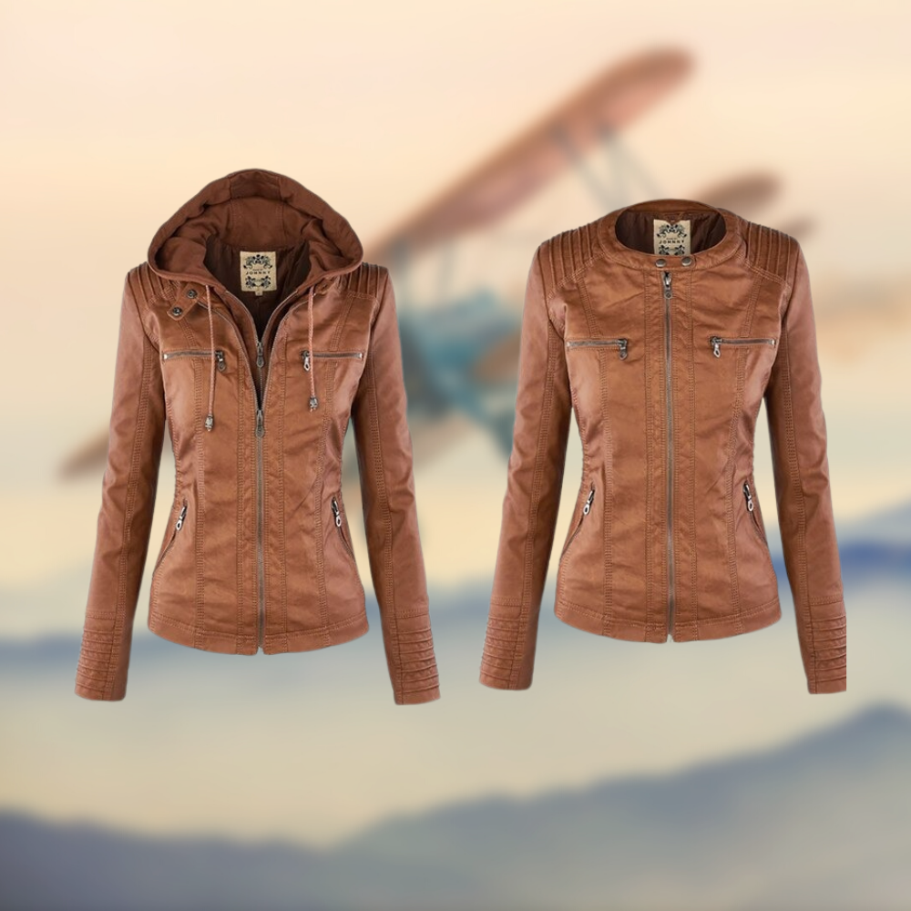 Women's Leather Jacket with Hood - Stylish Casual Outerwear